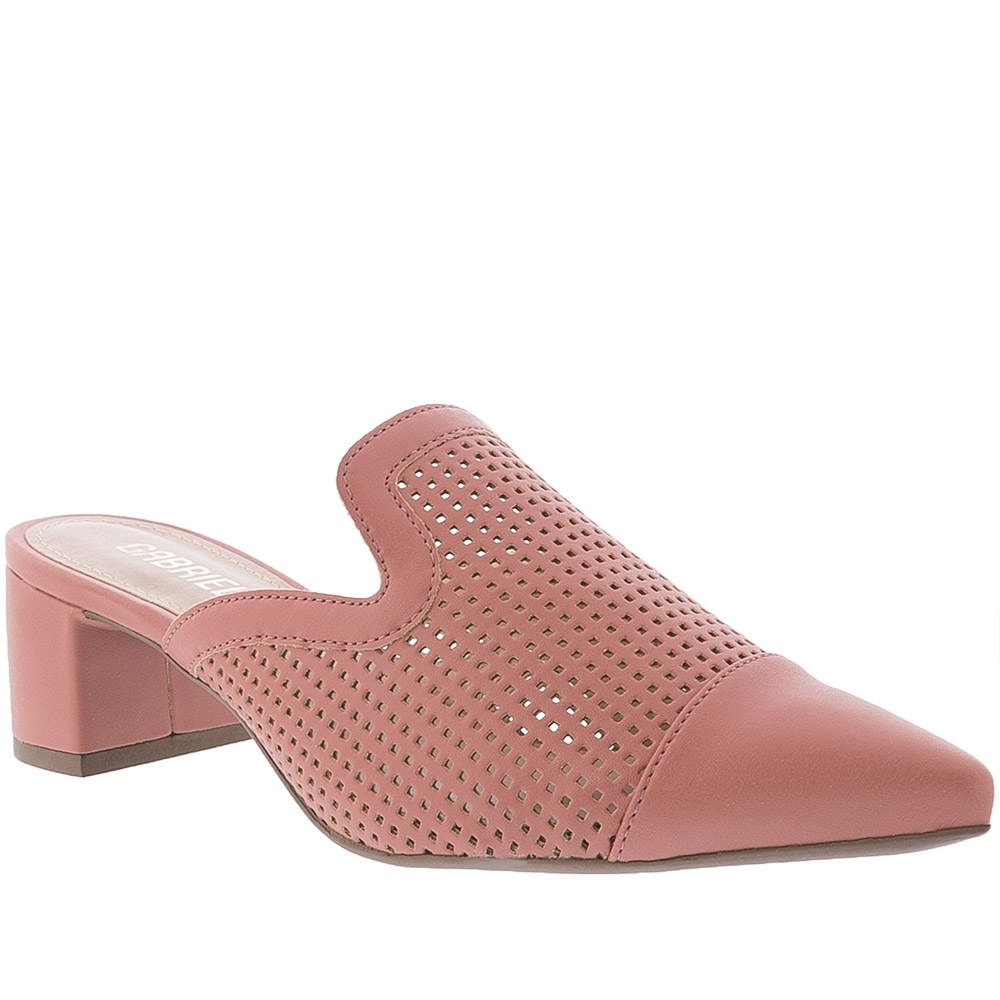 Mule Gabriela Salto Grosso Detalhe Perfuros Nude Bege