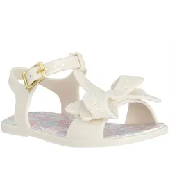 Sandália Papete Infantil Charmosinha Chic Bebê Laço Glitter Off White