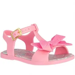 Sandália Papete Infantil Charmosinha Chic Bebê Laço Glitter Rosa