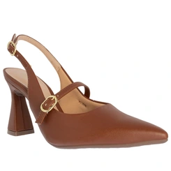 Scarpin Slingback Boneca Gabriela Salto Taça Fivelas Marrom