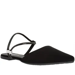 Sapatilha Slingback Gabriela Tira Strass Nobuck Preto