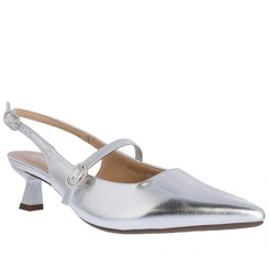 Scarpin Boneca Slingback Gabriela Salto Taça Fivelas Prata