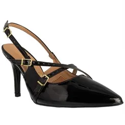 Scarpin Slingback Vizzano Salto Fino Tiras Cruzadas Verniz Preto