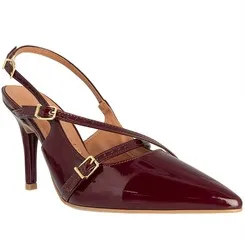 Scarpin Slingback Vizzano Salto Fino Tiras Cruzadas Verniz Vinho