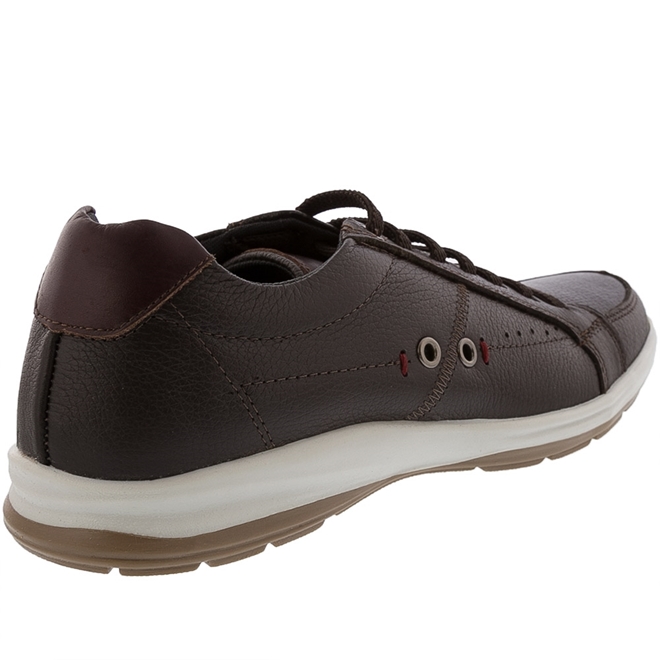 sapatênis couro democrata pesponto marrom
