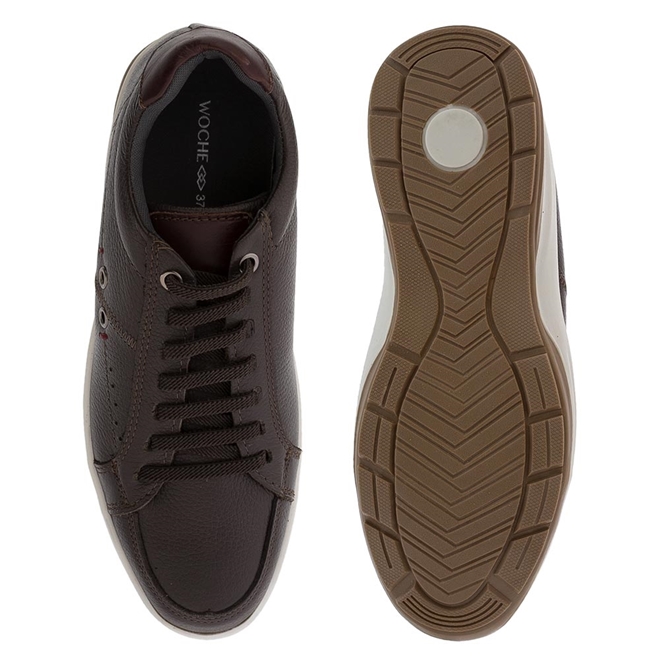 sapatênis couro democrata pesponto marrom