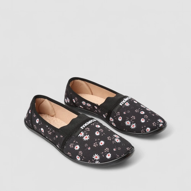 Sapatilha Feminina Moleca Floral Detalhe Elástico Preto