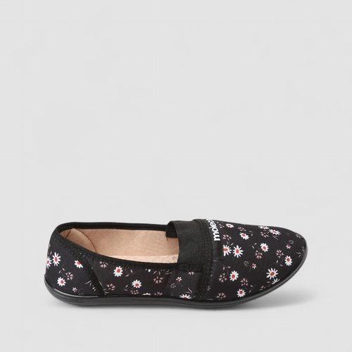 Sapatilha Feminina Moleca Floral Detalhe Elástico Preto
