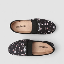 Sapatilha Feminina Moleca Floral Detalhe Elástico Preto