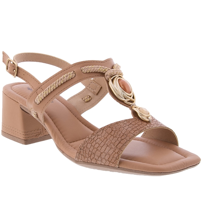 Sandália Mississipi Salto Bloco com Pedraria Textura Snake Marrom