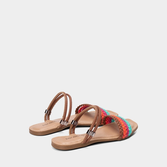 Sandália Rasteira Feminina Penélope Tiras Tressê Multicolor