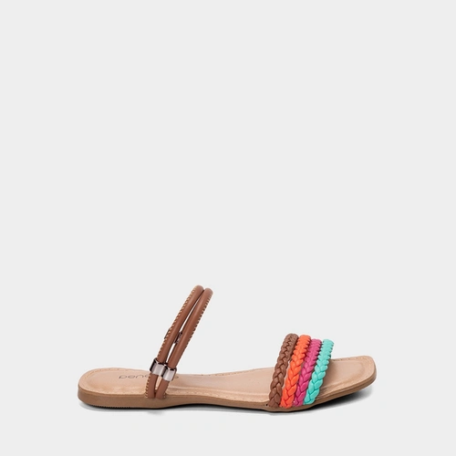 Sandália Rasteira Feminina Penélope Tiras Tressê Multicolor