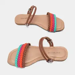 Sandália Rasteira Feminina Penélope Tiras Tressê Multicolor