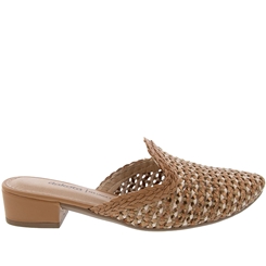 Mule Dakota Salto Bloco Detalhe em Tressê Caramelo