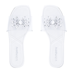 Rasteira Via Marte com Pedraria Vinil Branco 2020558