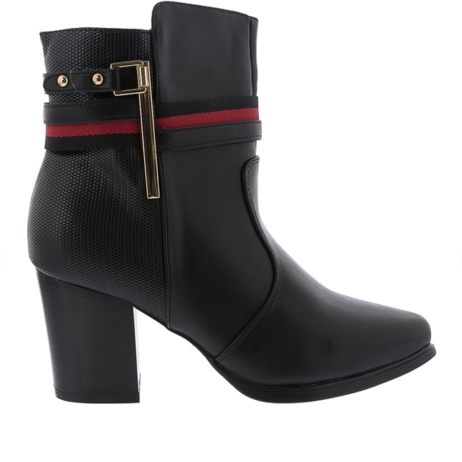 Ankle Boot Mooncity Salto Grosso Detalhe Aplicações Preto