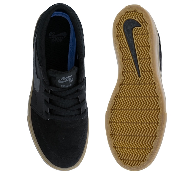 Nike sb black portmore ii trainers with gum sole online