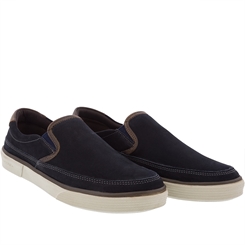 Slip On Democrata Denim Hit Couro Marinho
