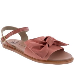 Sandália Rasteira Moleca Laço Camurça Coral