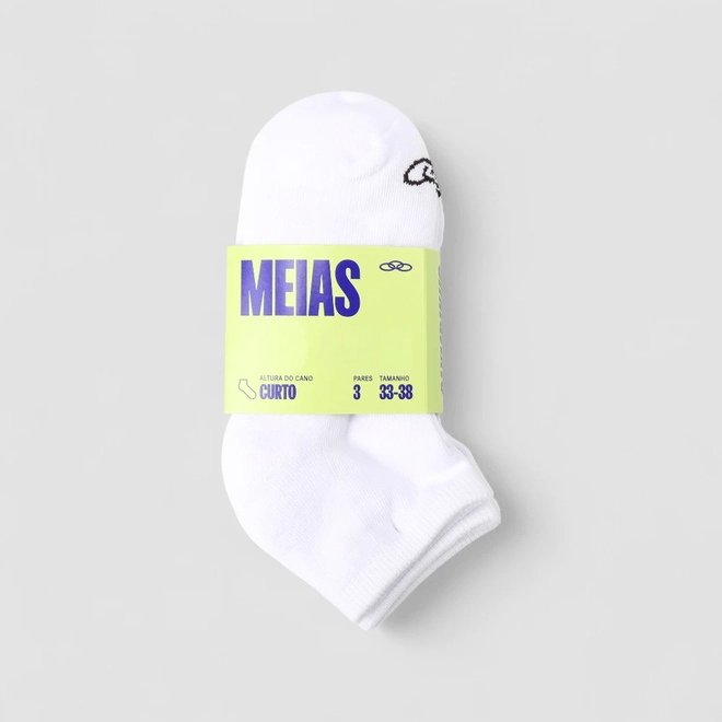 Kit Meia Curto Olympikus 3 Pares 33-38 Branco