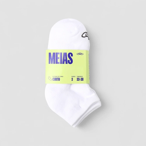Kit Meia Curto Olympikus 3 Pares 33-38 Branco
