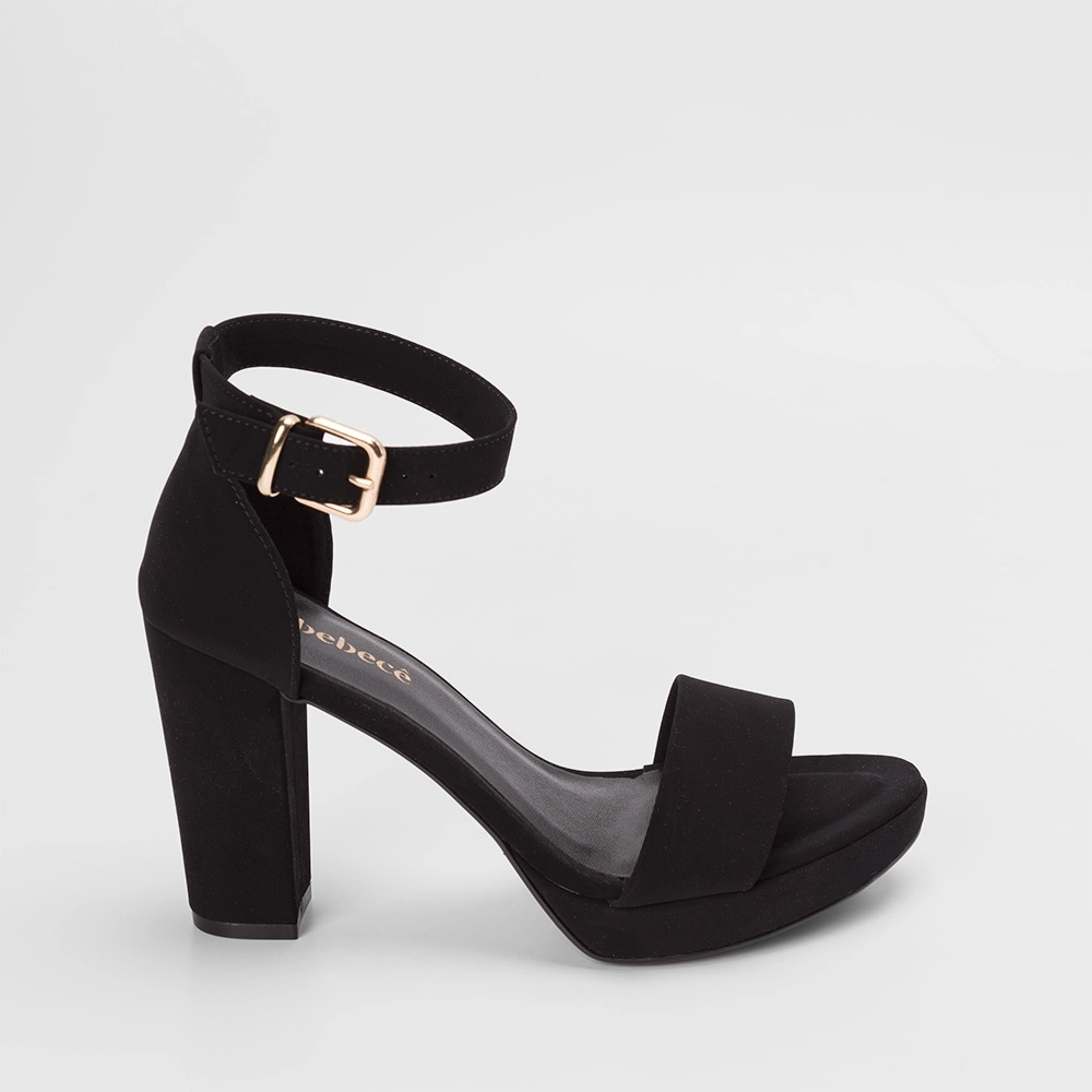 Sandália Bebecê Salto Grosso com Fivela Nobuck Preto