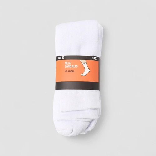 Kit Meia Cano Alto STZ 3 Pares 39-42 Branco