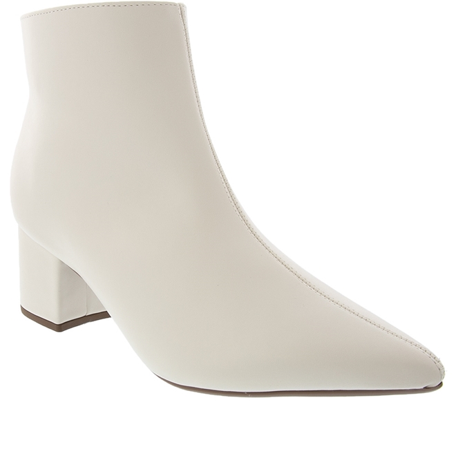 Bota Ankle Boot Gabriela Salto Bloco Pespontos Off White