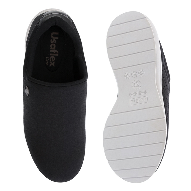 Tênis Usaflex Care Casual com Pespontos Tecido Preto