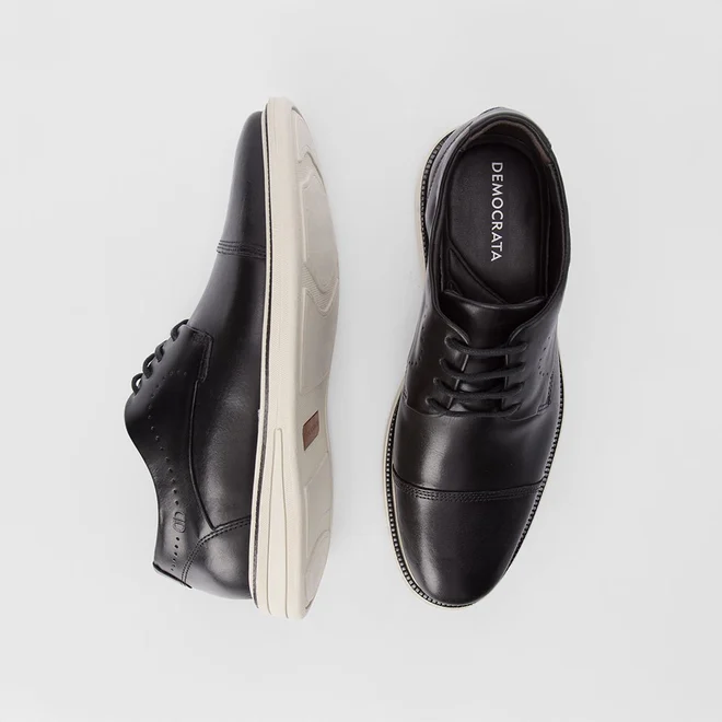 Sapato Casual Democrata Couro Bege & Preto