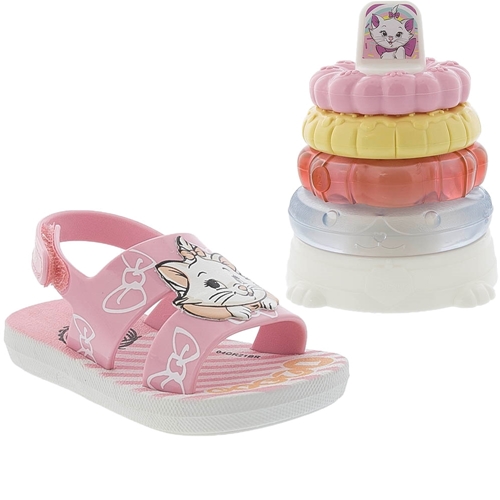 Sandália Infantil Disney Gatinha Marie Rosa + Brinde Pirâmide Sensorial