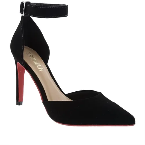 Scarpin Gabriela Salto Fino Fivela Nobuck Preto