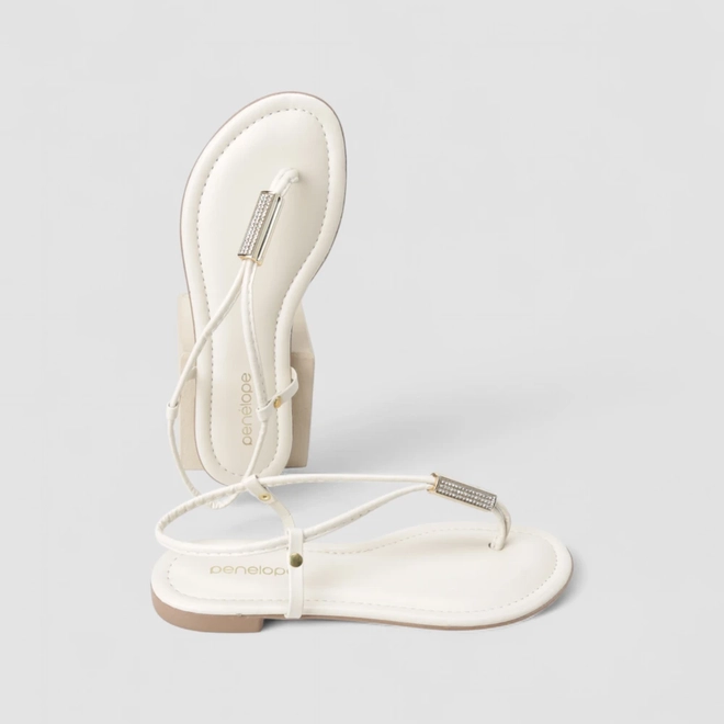 Sandália Rasteira Liberte Detalhe Strass Off White