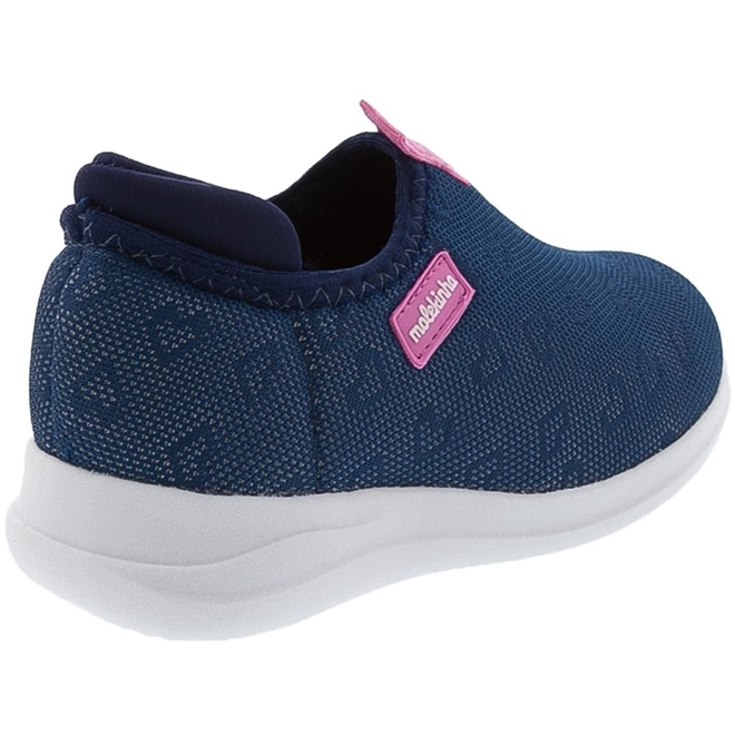 Tênis Molekinha Knit Detalhe em Corações Tecido Marinho