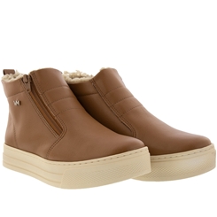 Tênis Via Marte Flatform Cano Alto Peluciado Caramelo