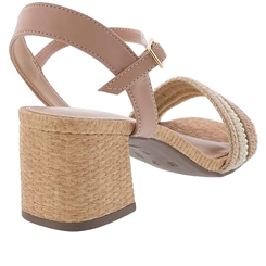 Sandália Gabriela Salto Grosso Rebites Corda Nude