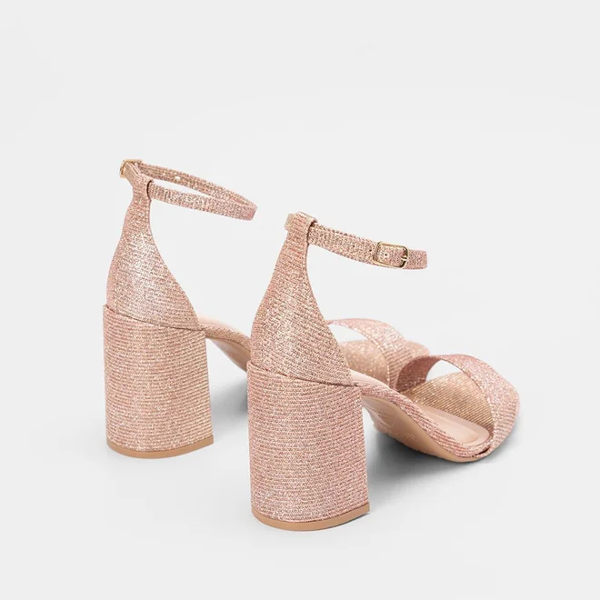 Sandália Gabriela Salto Grosso Glitter Rose Gold