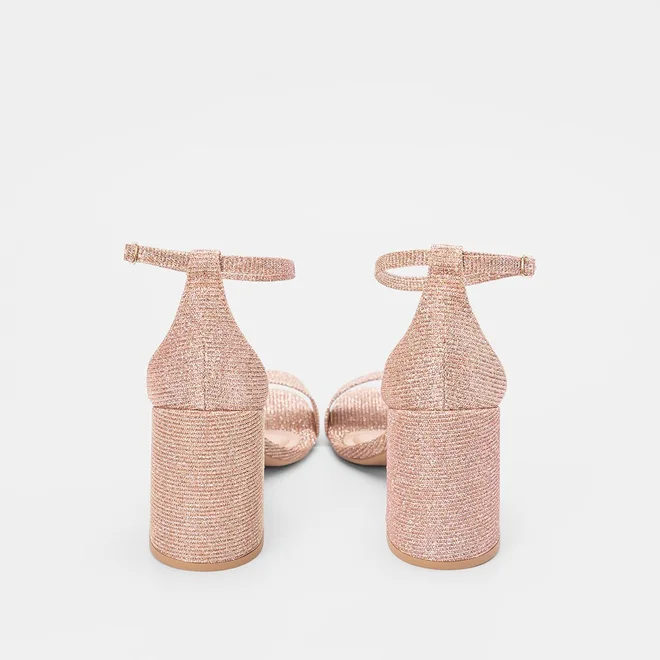 Sandália Gabriela Salto Grosso Glitter Rose Gold