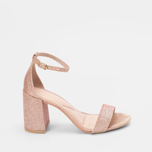 Sandália Penélope Salto Grosso Glitter Rose Gold