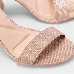 Sandália Gabriela Salto Grosso Glitter Rose Gold