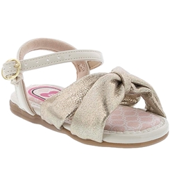 Sandália Molekinha Bebê Tiras Glitter Verniz Tecido Dourado