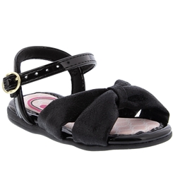 Sandália Molekinha Bebê Soft Pop Tiras Verniz Tecido Preto