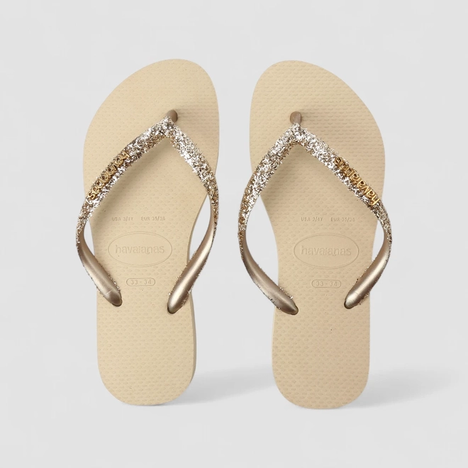 Chinelo Feminino Havaianas Original Glitter Bege