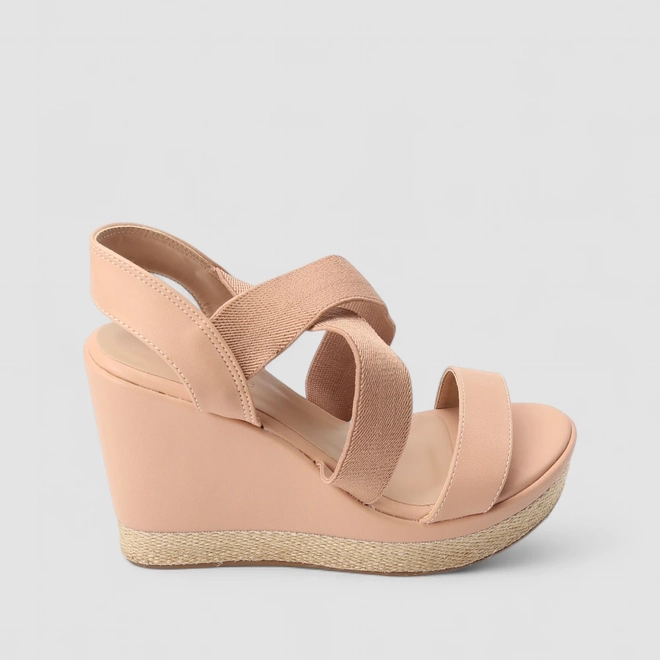 Sandália Espadrille Penélope Plataforma Tiras Elástico Ráfia Nude