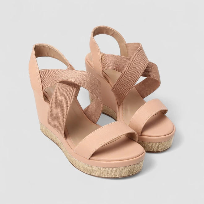 Sandália Espadrille Penélope Plataforma Tiras Elástico Ráfia Nude