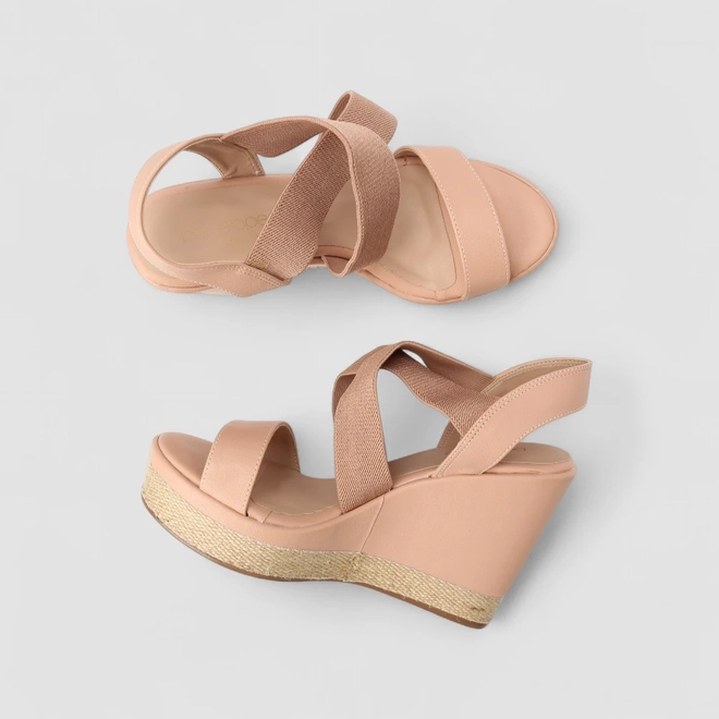 Sandália Espadrille Penélope Plataforma Tiras Elástico Ráfia Nude