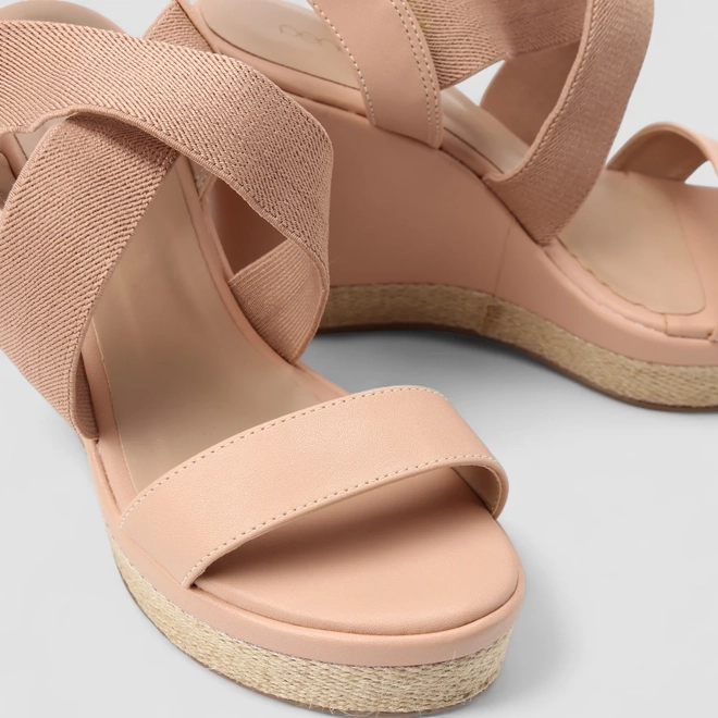 Sandália Espadrille Penélope Plataforma Tiras Elástico Ráfia Nude