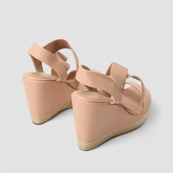 Sandália Espadrille Penélope Plataforma Tiras Elástico Ráfia Nude