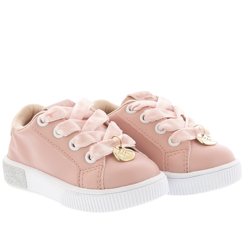 Tênis Mini Sua Cia Baby Casual Coração Veludo Glitter Rosa