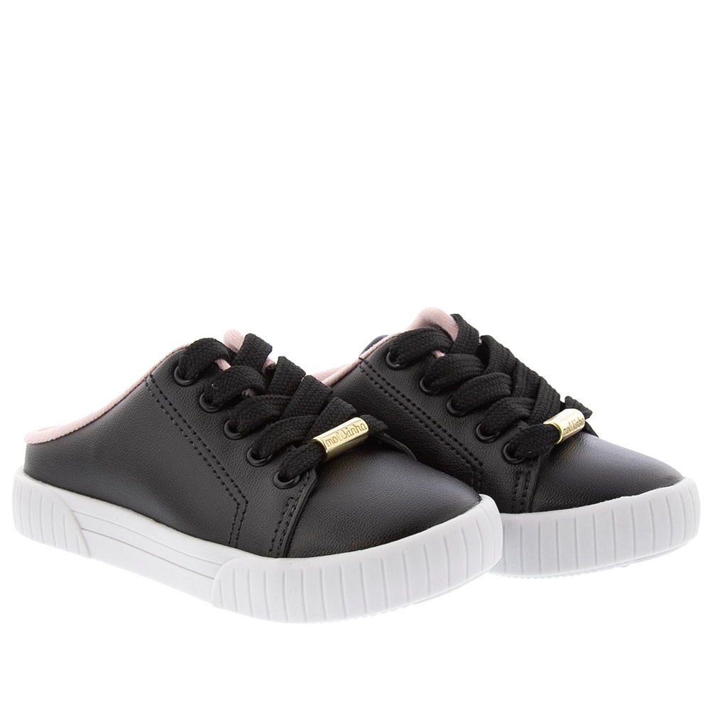 Tênis Mule Molekinha Soft Pop Detalhe Aplicação Preto Preto